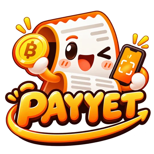 PayYet — ใบเสร็จยิ้มถือเหรียญและโทรศัพท์สแกน QR